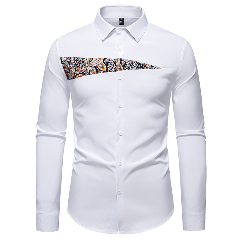 Herren Slim-Fit Business-Hemd mit Paisley-Brustpasse und Kentkragen Drune