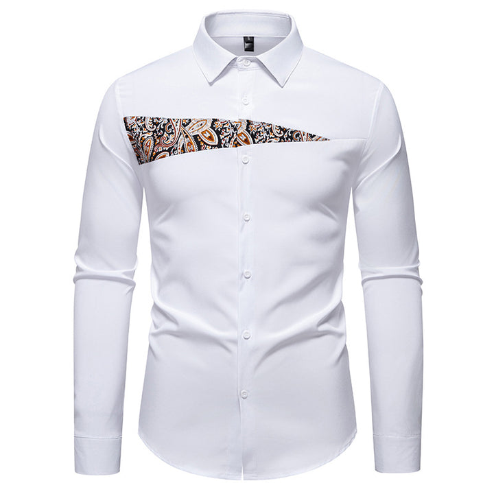 Herren Slim-Fit Business-Hemd mit Paisley-Brustpasse und Kentkragen Drune