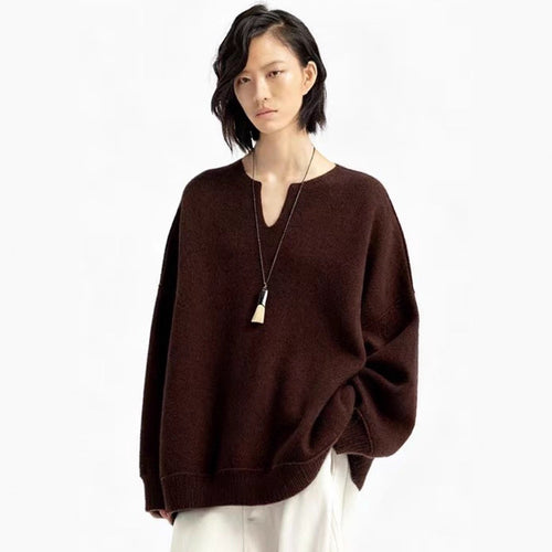 Damen Oversized Strickpullover mit V-Ausschnitt Drune