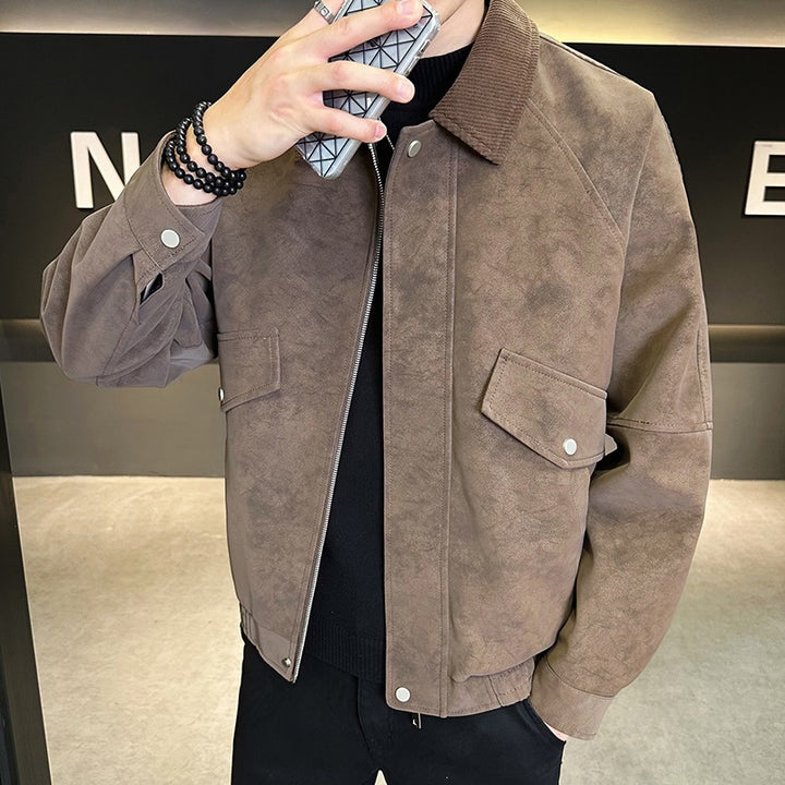 Herren Oversize Velours‑Optik Übergangsblouson mit Hemdkragen, Reißverschluss & elastischem Saum Drune