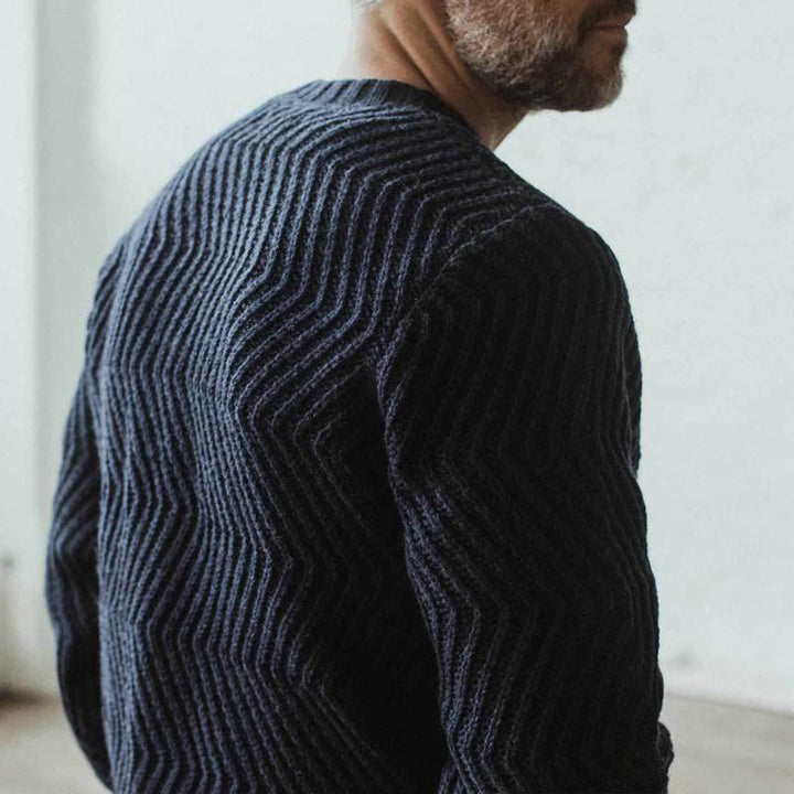 Herren Grobgestrickter Strickpullover mit Zickzack-Struktur und Rundhalsausschnitt Drune