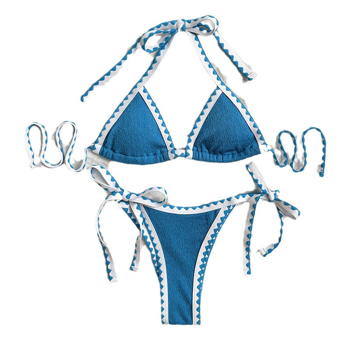 Damen Triangel-Bikini mit verspielten Bindebändern und feiner Struktur Drune