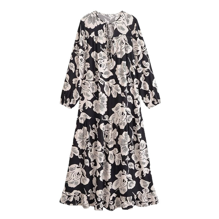 Damen Maxi-Kleid mit floraler Stickerei und eleganten Volants Drune
