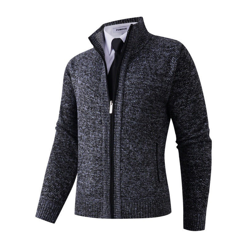 Herren stylische Strickjacke mit hohem Kragen und praktischen Taschen Drune