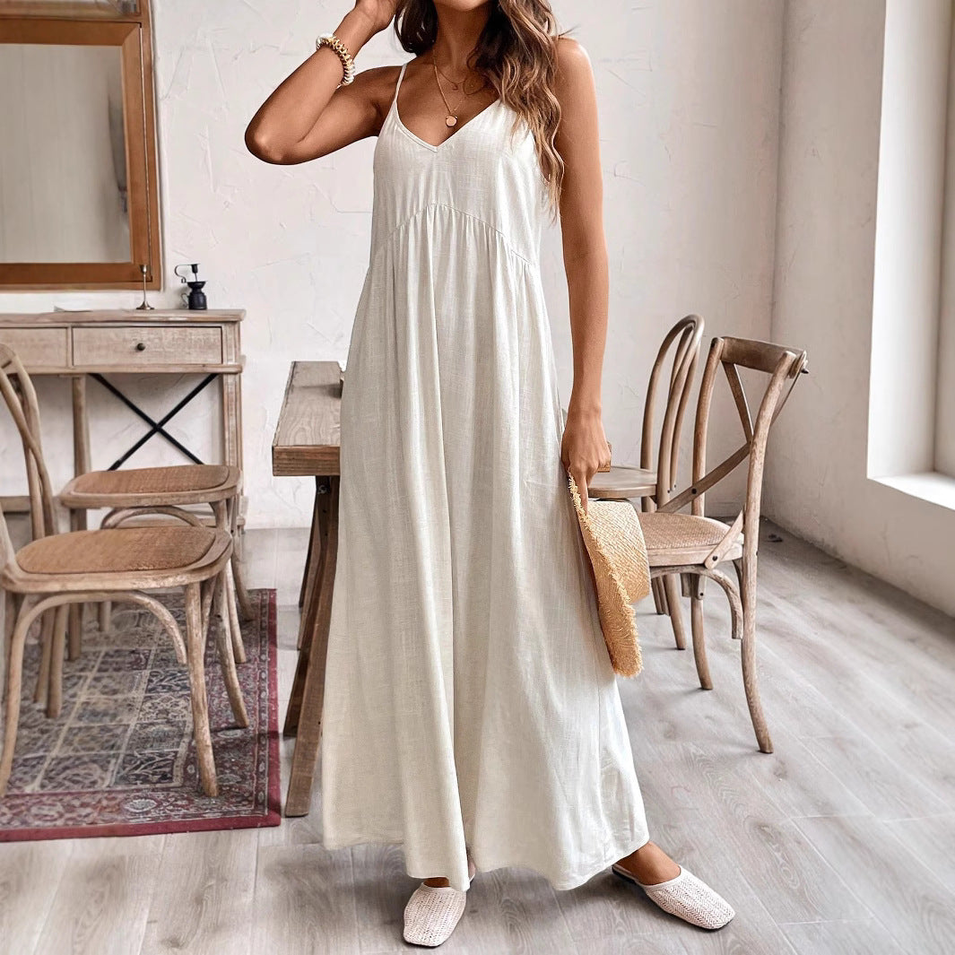 Damen Maxikleid mit Spaghetti-Trägern und lockerer Silhouette Drune