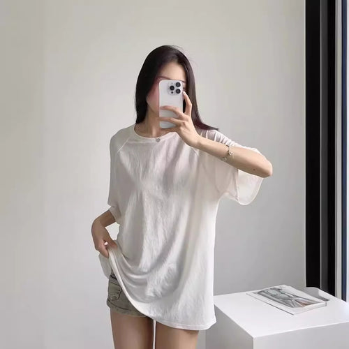 Damen lässiges T-Shirt mit überschnittenen Ärmeln Drune