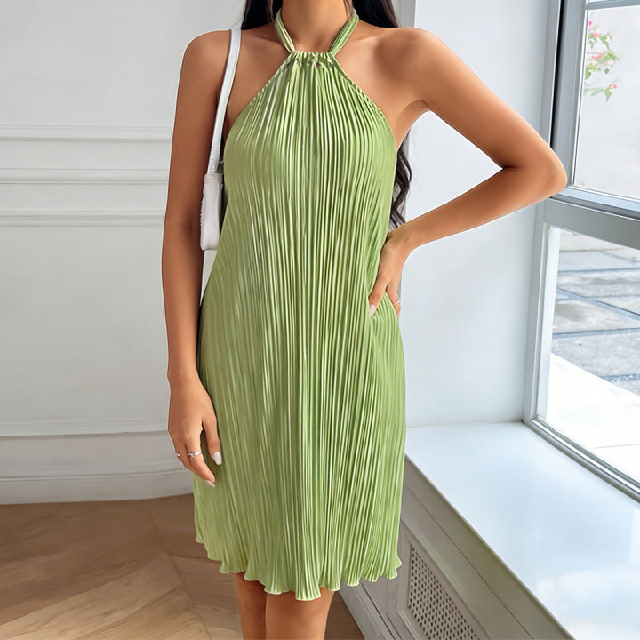 Damen Plissiertes Sommerkleid mit Neckholder und fließendem Schnitt Drune