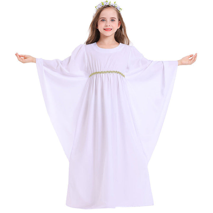 Mädchen märchenhaftes Kleid mit weitem Ärmeln und floralem Gürtel Drune