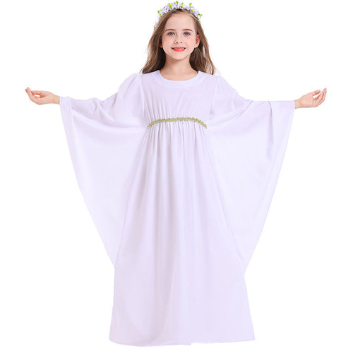 Mädchen märchenhaftes Kleid mit weitem Ärmeln und floralem Gürtel Drune