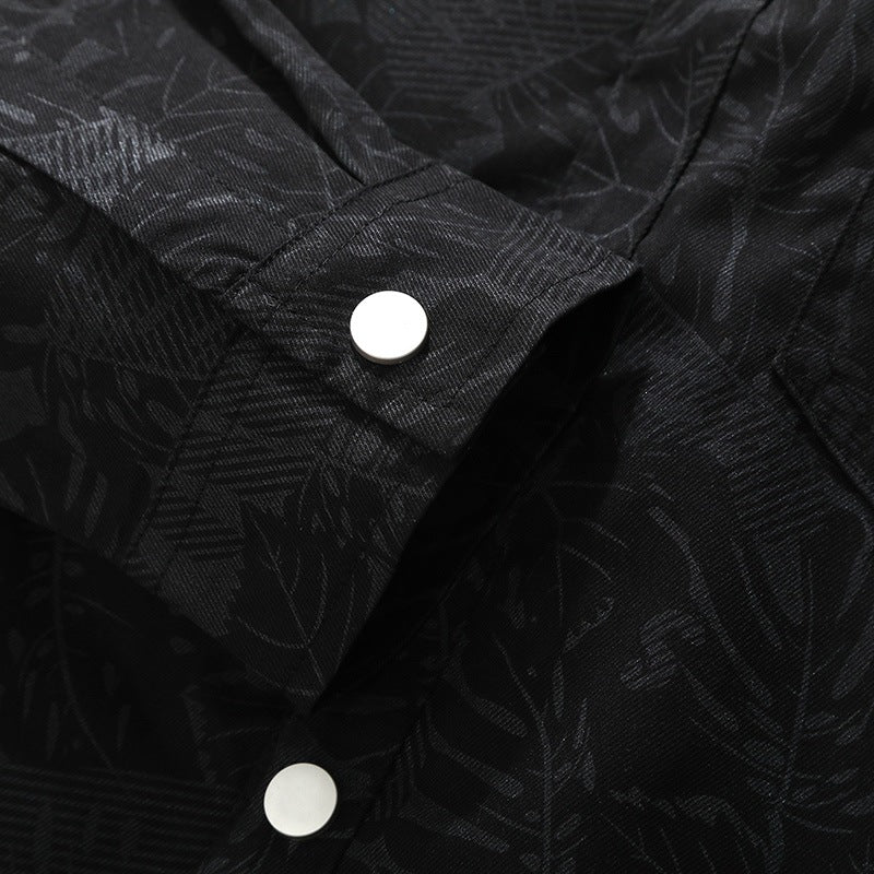 Herren Leichte Overshirt‑Hemdjacke mit botanischem Allover‑Print, Druckknopffront & Brusttasche Drune