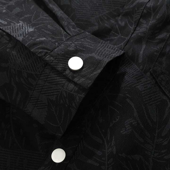 Herren Leichte Overshirt‑Hemdjacke mit botanischem Allover‑Print, Druckknopffront & Brusttasche Drune