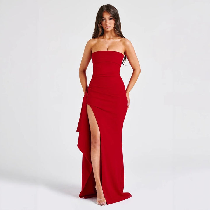 Damen Elegantes trägerloses Abendkleid mit asymmetrischem Schlitz Drune