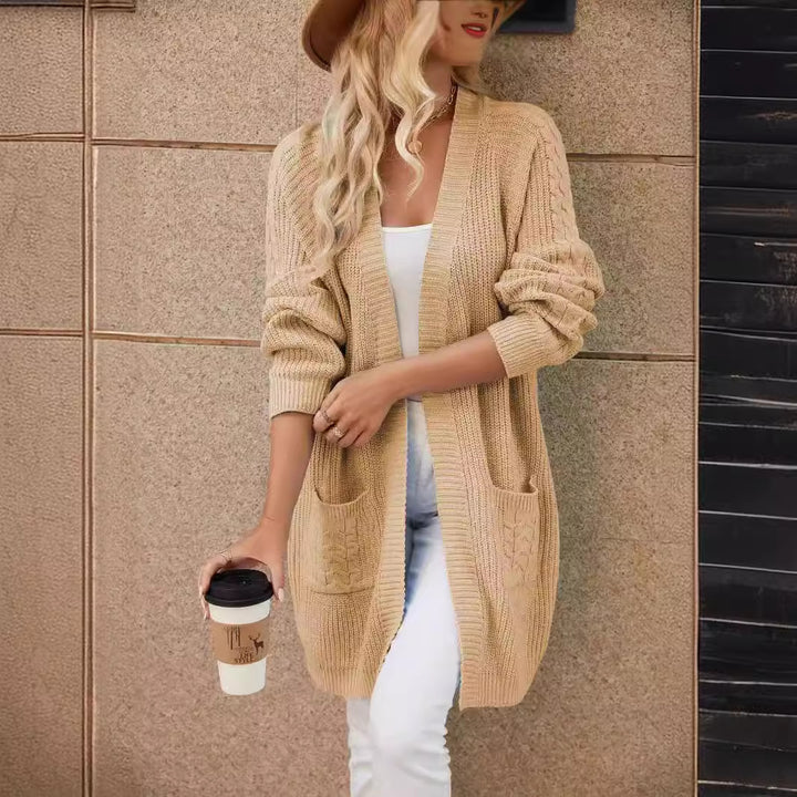 Damen Strickcardigan mit großzügigen Taschen und modernem Zopfmuster Drune