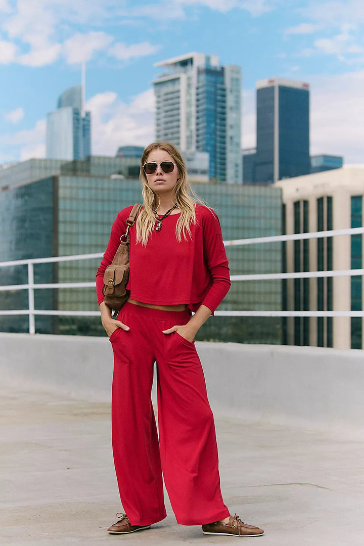 Damen Lässiges Twinset aus weitem Oberteil und weit geschnittener Hose Drune