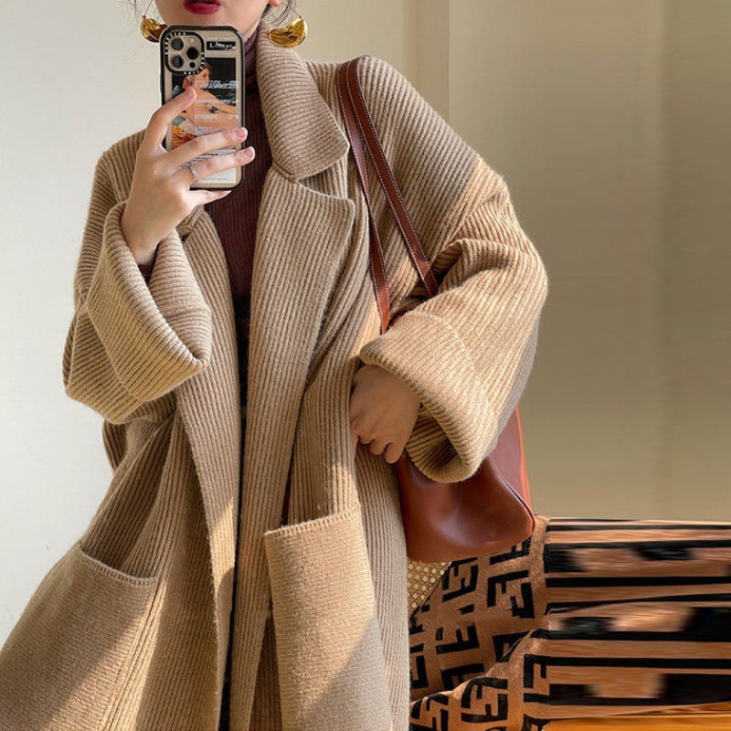 Damen Modische Langstrickjacke mit großzügigen Taschen und lässigem Schnitt Drune