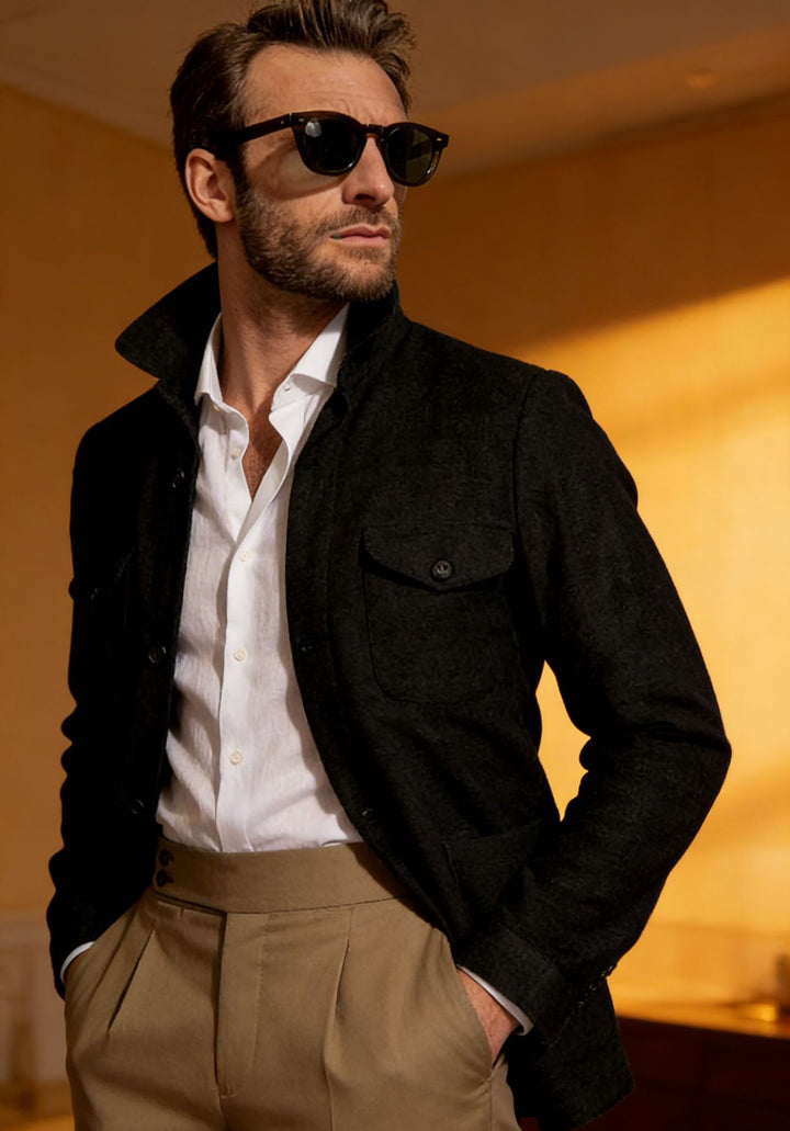 Herren Leichte Fieldjacke aus Baumwoll-Leinen mit Pattentaschen Drune