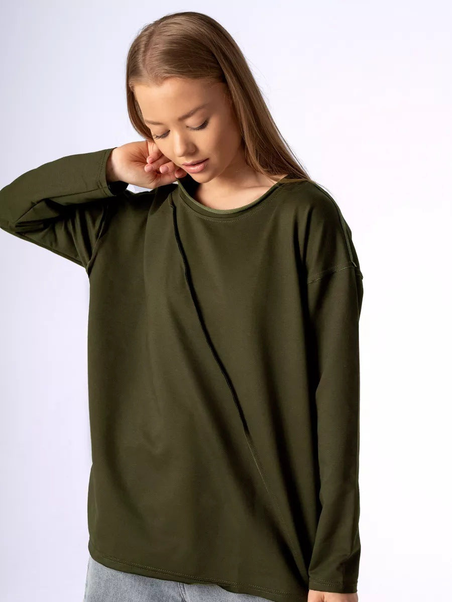 Damen Oversized Longsleeve mit schräger Naht und überschnittenen Schultern Drune