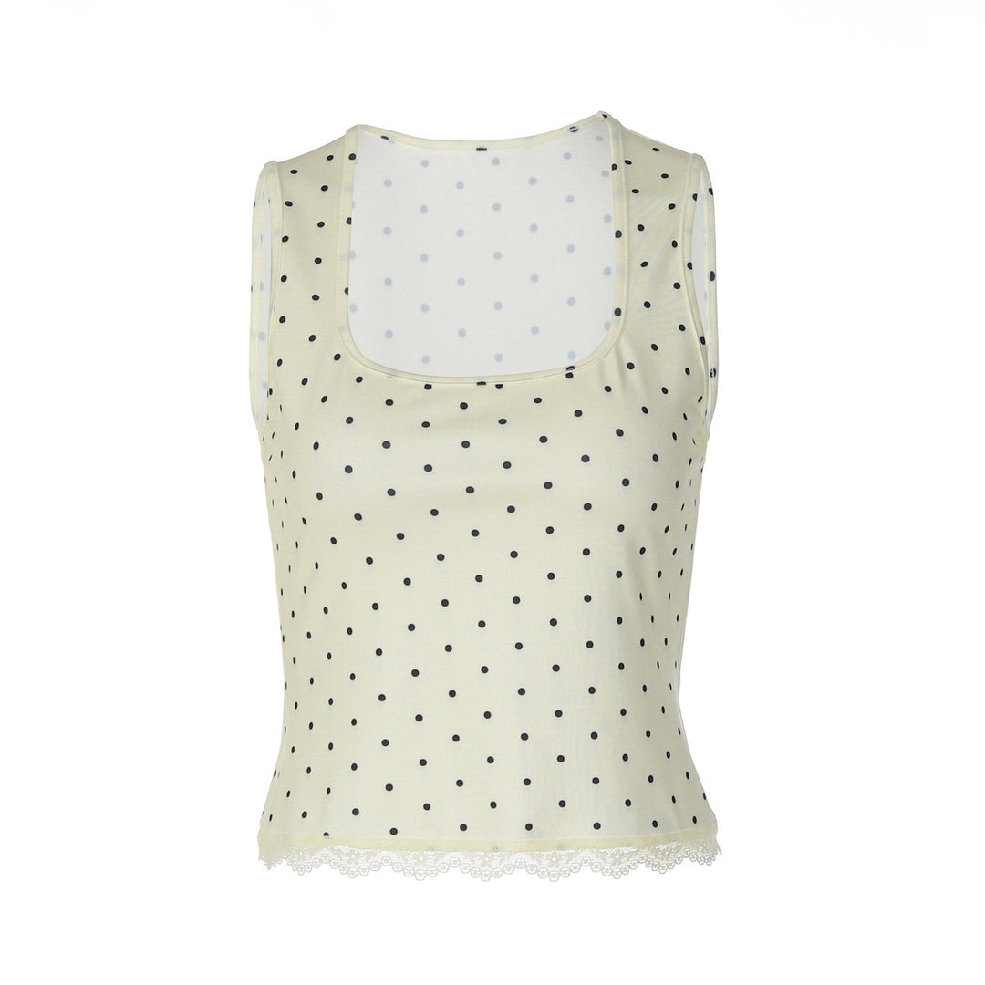 Damen Polka-Dots Trägershirt mit Spitzenrand Drune