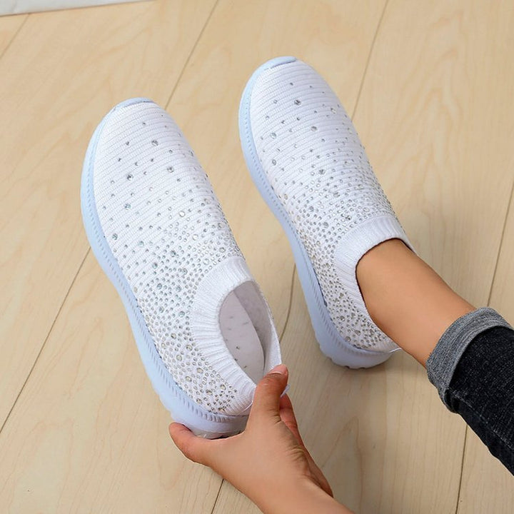 Damen Strick-Slip-On-Sneaker mit elastischem Schaft und Ziersteinen Drune