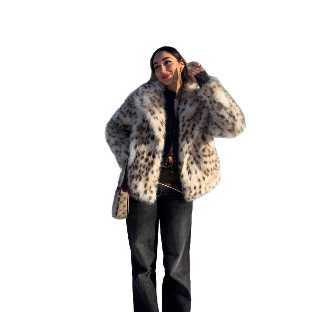 Damen Gefleckte Kurz-Kunstpelzjacke mit Boxy-Silhouette und voluminösem Flor Drune