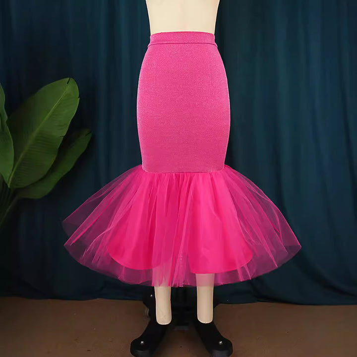 Damen eleganter Pencilrock mit voluminösem Tüllsaum Drune