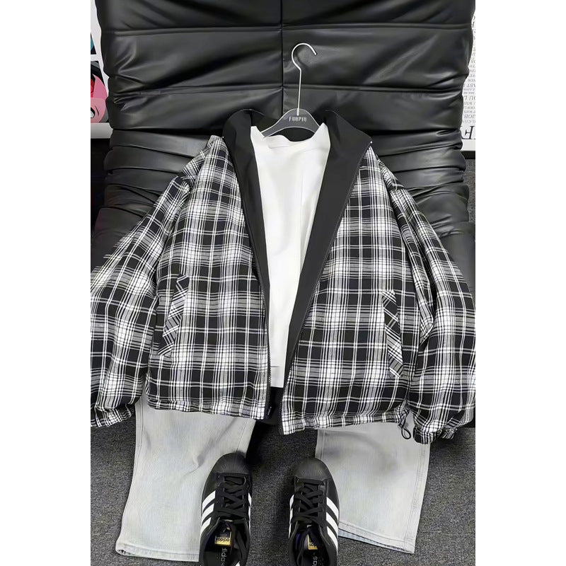Damen Modische Freizeitjacke mit kariertem Kragen Drune