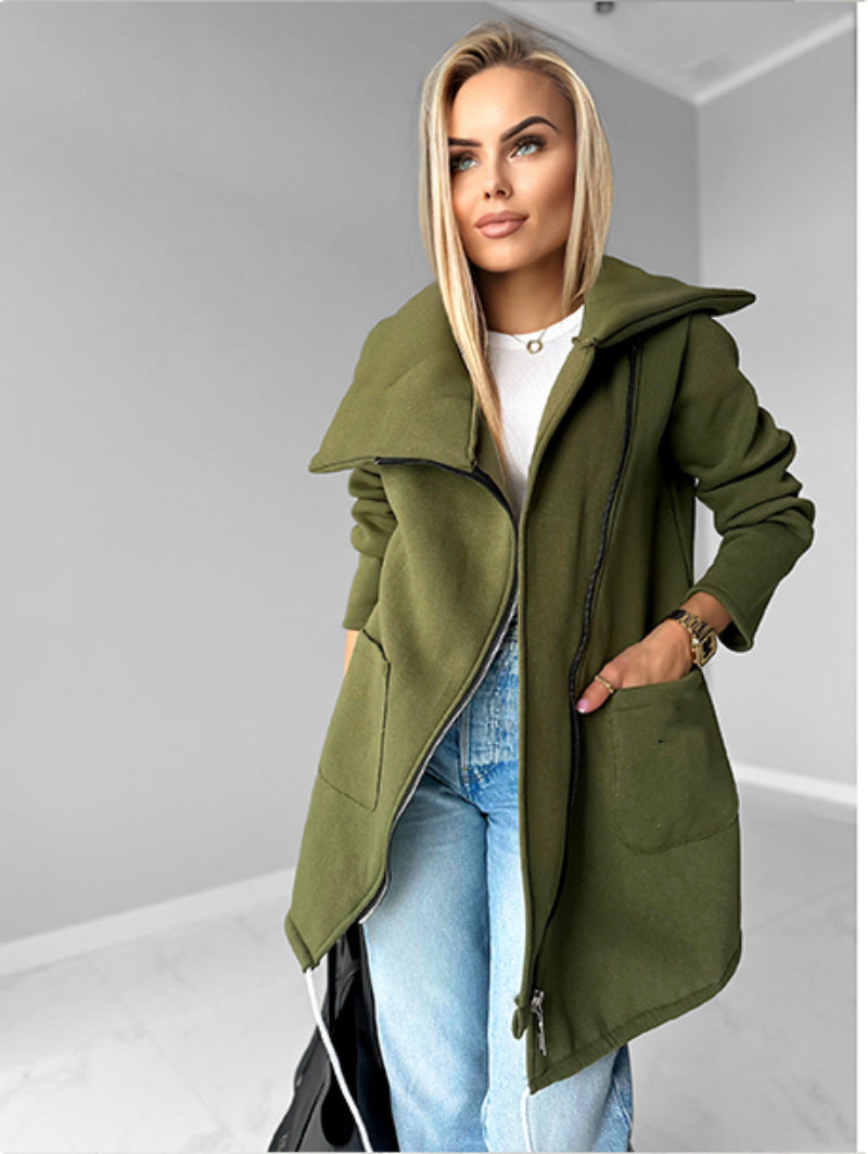 Drune | Reißverschluss Revers Mid Length Fleece Sweatshirt Jacke