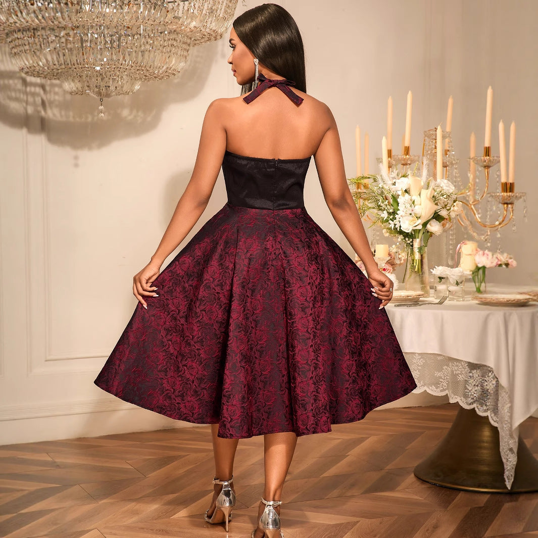 Damen Elegantes Cocktailkleid mit floralem Muster und schmeichelndem Taillengürtel Drune