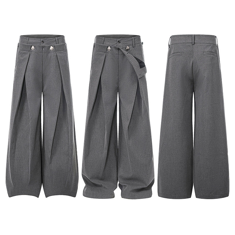 Damen Weite High-Waist Culotte-Hose mit markanter Faltenlegung und Zierknopf-Details Drune