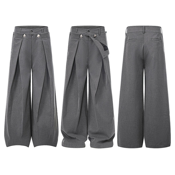 Damen Weite High-Waist Culotte-Hose mit markanter Faltenlegung und Zierknopf-Details Drune