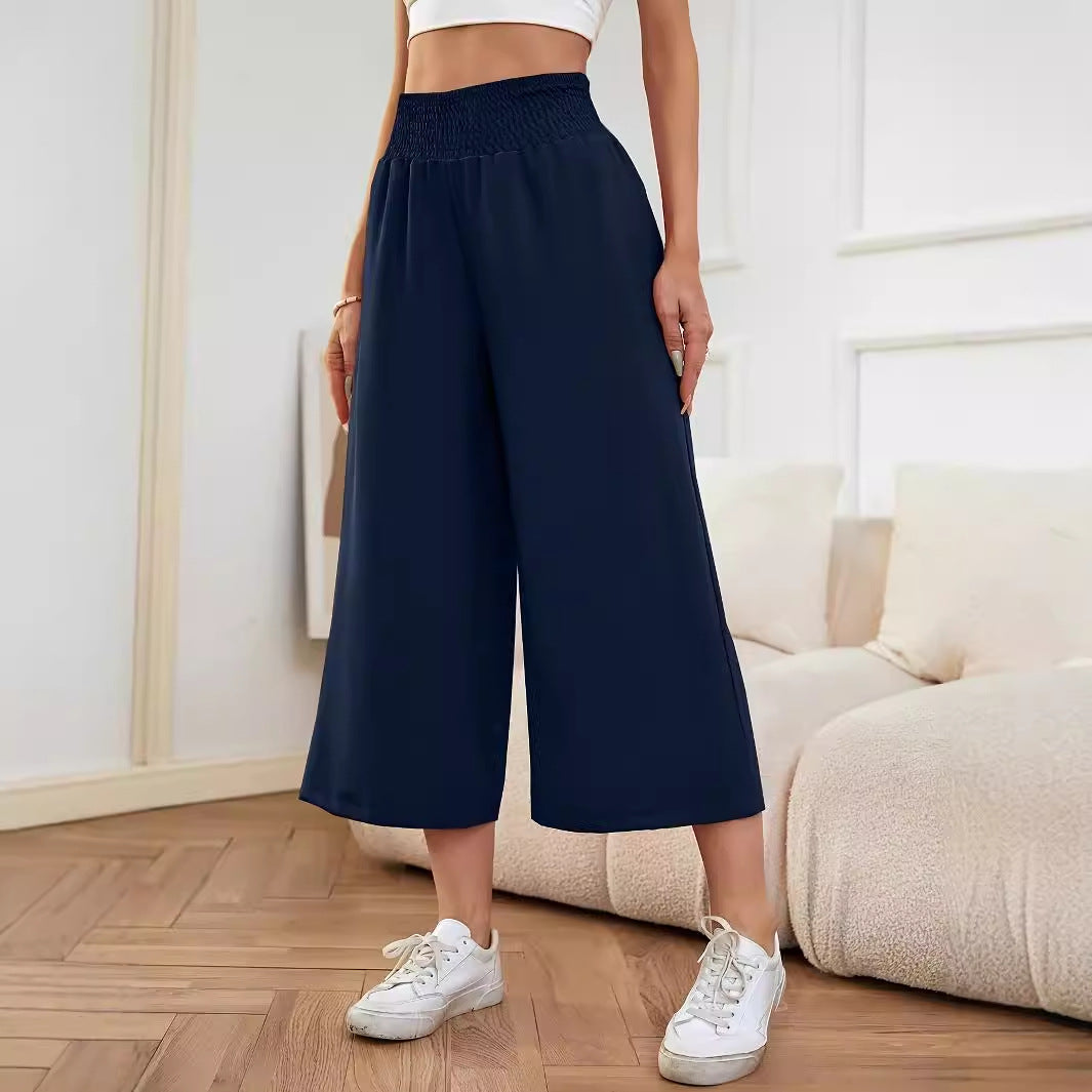 Damen Weite, hoch geschnittene Palazzohose mit elastischem Bund und fließendem Material Drune