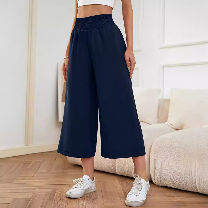 Damen Weite, hoch geschnittene Palazzohose mit elastischem Bund und fließendem Material Drune