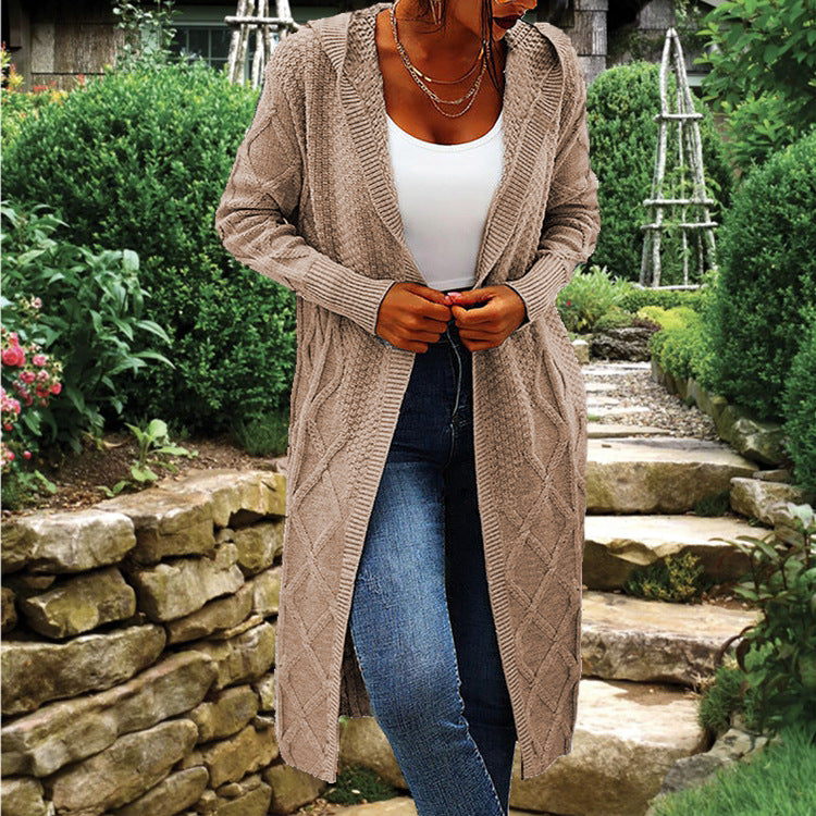 Damen Lange Strickjacke mit elegantem Zopfdesign Drune