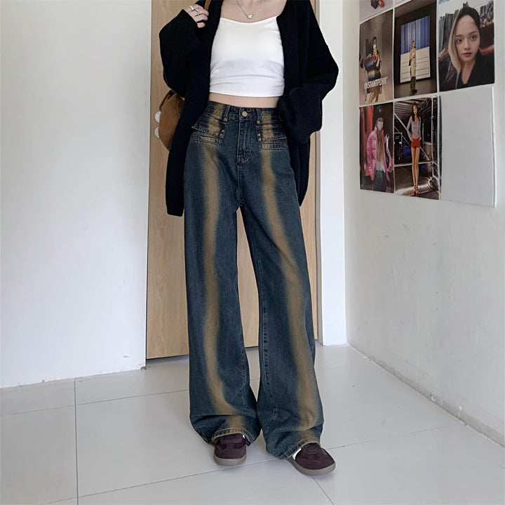 Damen Weit geschnittene Jeans mit detailreicher Knopfgestaltung Drune