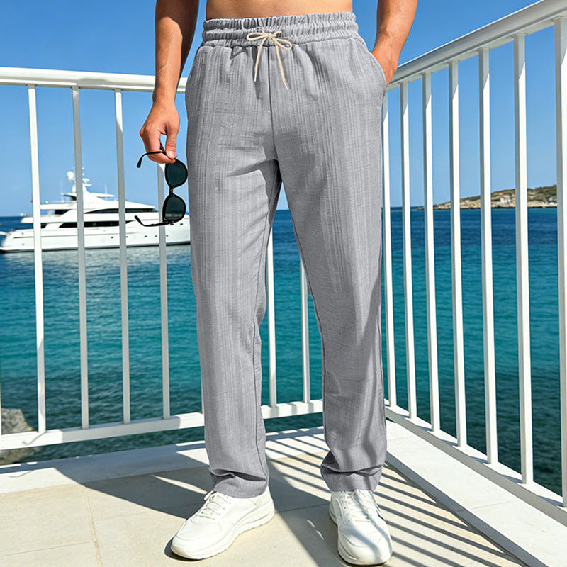 Herren Maritime Freizeit-Hose mit tonaler Rippstruktur, Kordelzug & Seitentaschen Drune