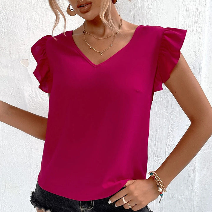 Damen Bluse mit voluminösen Rüschendetails und elegantem V-Ausschnitt Drune