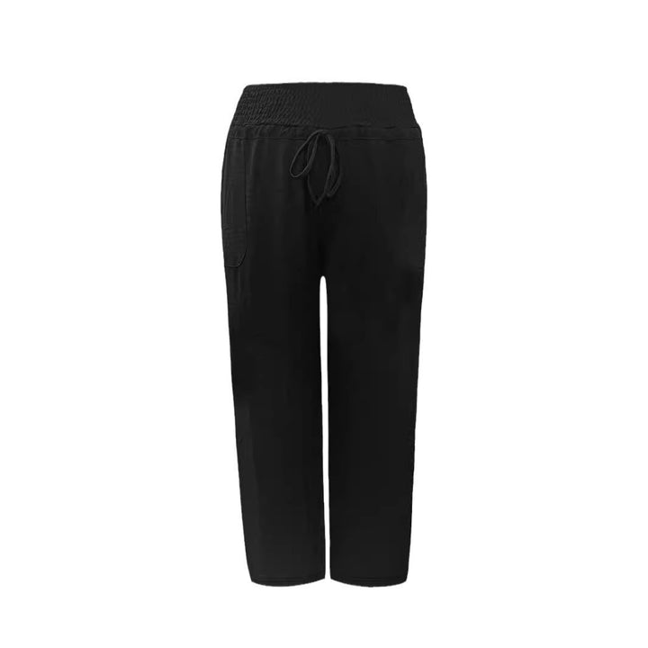 Damen Weite Leinenoptik‑Palazzohose mit hohem Smokbund, Kordelzug und Seitentaschen Drune