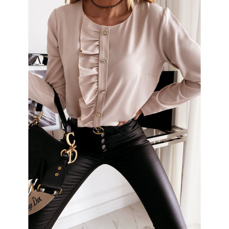 Damen Bluse mit Rüschendetails und eleganten Knöpfen Drune