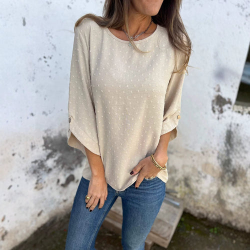 Damen Bluse mit Strukturpunktmuster und dreiviertel Ärmel Drune