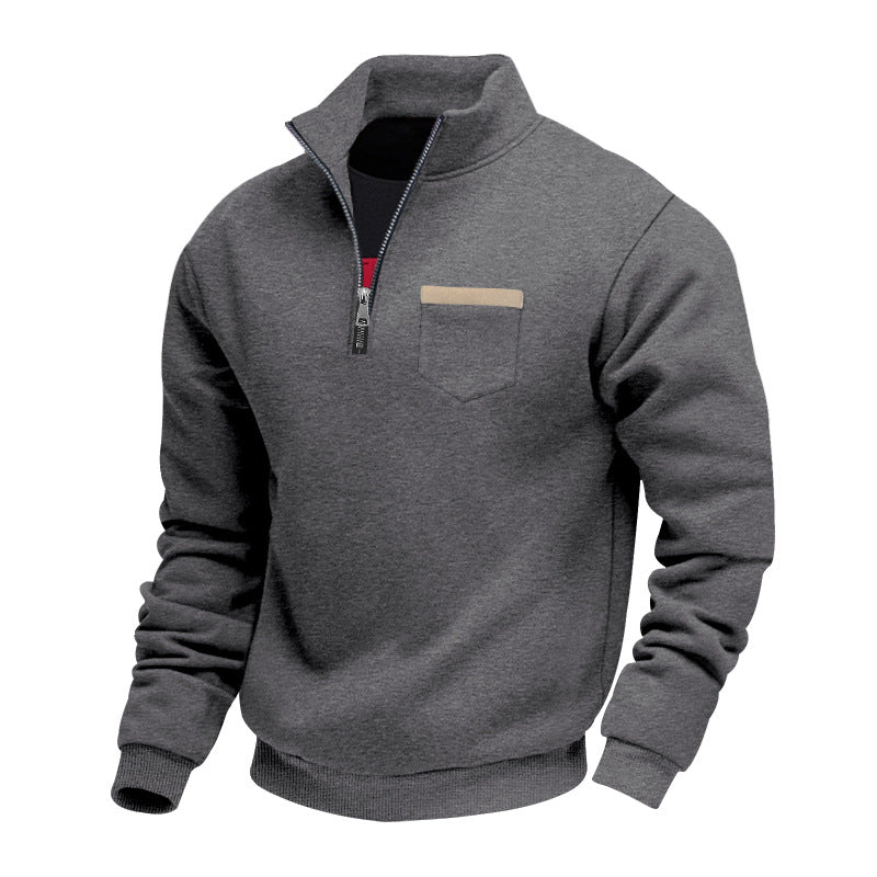 Herren nan Sweatshirt mit halbem Reißverschluss Stehkragen und Brusttasche Drune