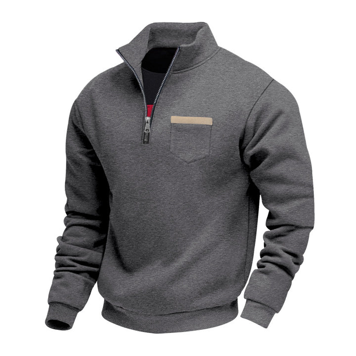 Herren nan Sweatshirt mit halbem Reißverschluss Stehkragen und Brusttasche Drune