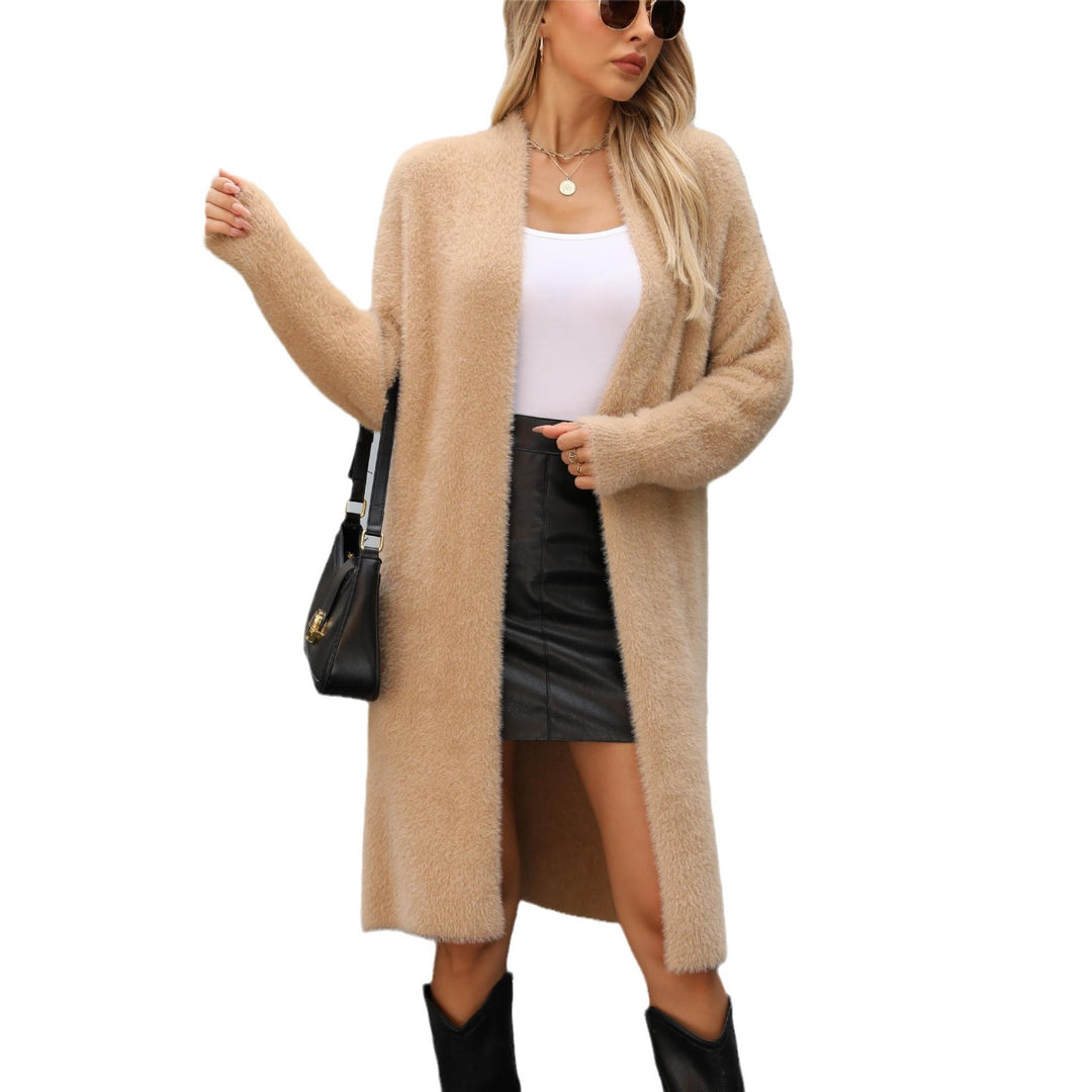 Damen Flauschiger Strickcardigan mit offenem Schnitt und tiefen Taschen Drune