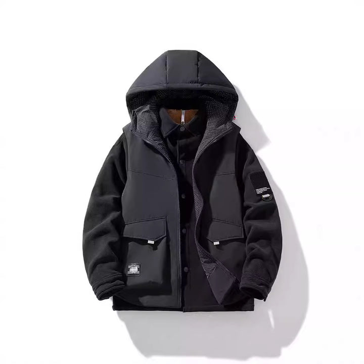 Herren Wärmende Outdoor-Kapuzenjacke mit Fleece-Innenlayer und Multifunktionstaschen Drune