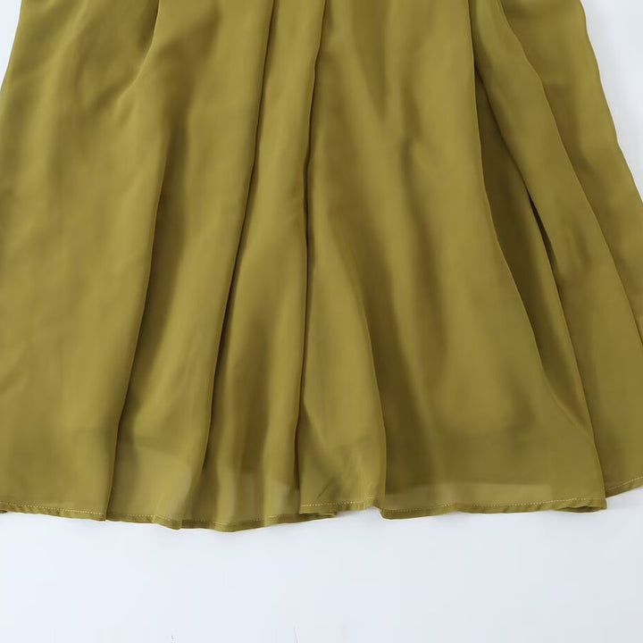 Damen Chiffon‑Maxikleid mit Bindeschleife, tailliertem Knotenband und Rüschenärmeln Drune