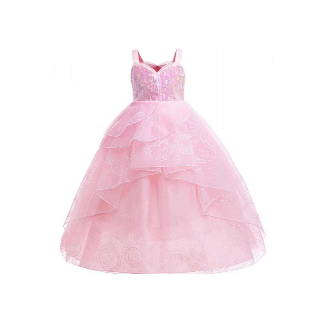 Glinda Cosplay Kleid – Rosa Prinzessinnenballkleid für Mädchen (Hochzeit, Bühne) Drune