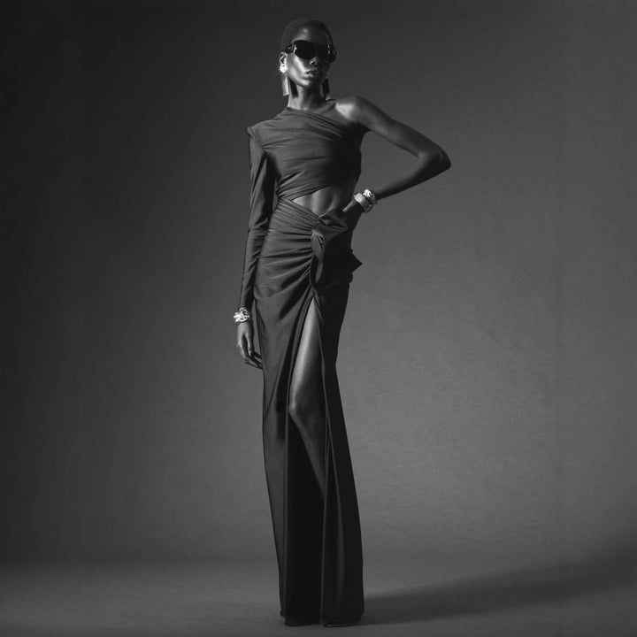 Damen Elegantes Maxikleid mit asymmetrischem Design und schwingendem Rock Drune