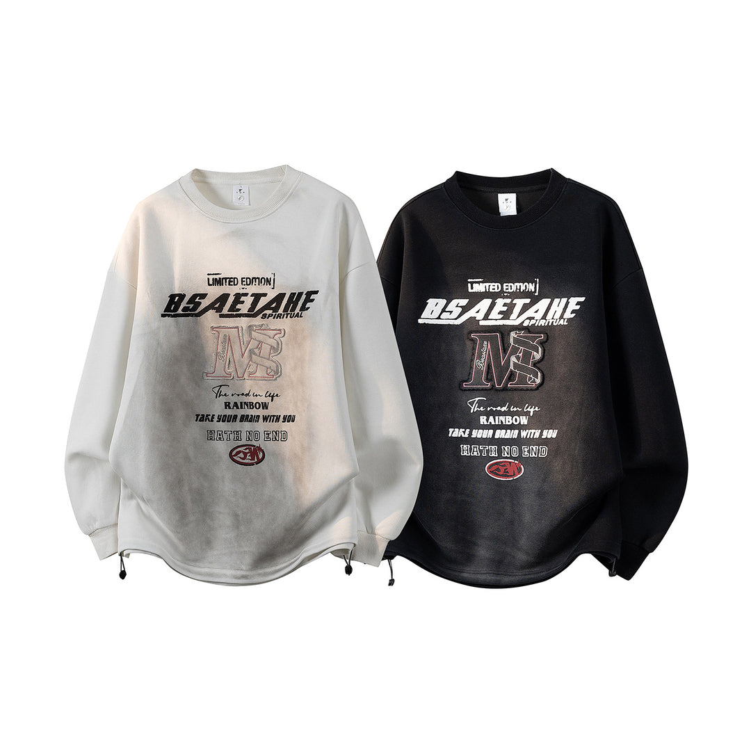 Herren Oversize Sweatshirt mit Allover-Print, Rundhalsausschnitt & Tunnelzugsaum Drune