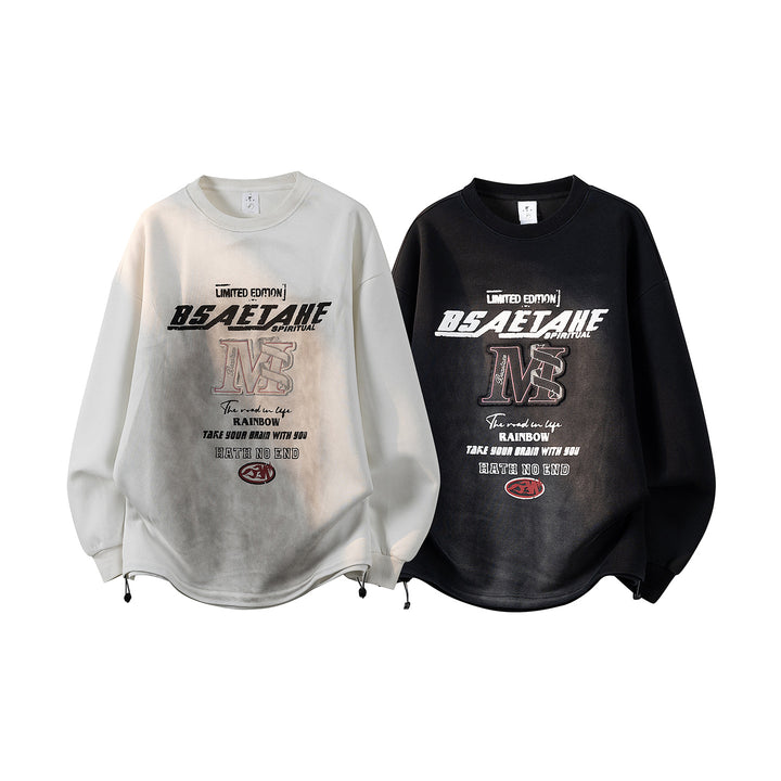 Herren Oversize Sweatshirt mit Allover-Print, Rundhalsausschnitt & Tunnelzugsaum Drune