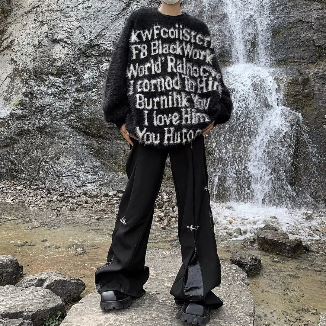 Unisex Oversized Strickpullover mit kreativem Schriftzug und gemütlichem Schnitt Drune