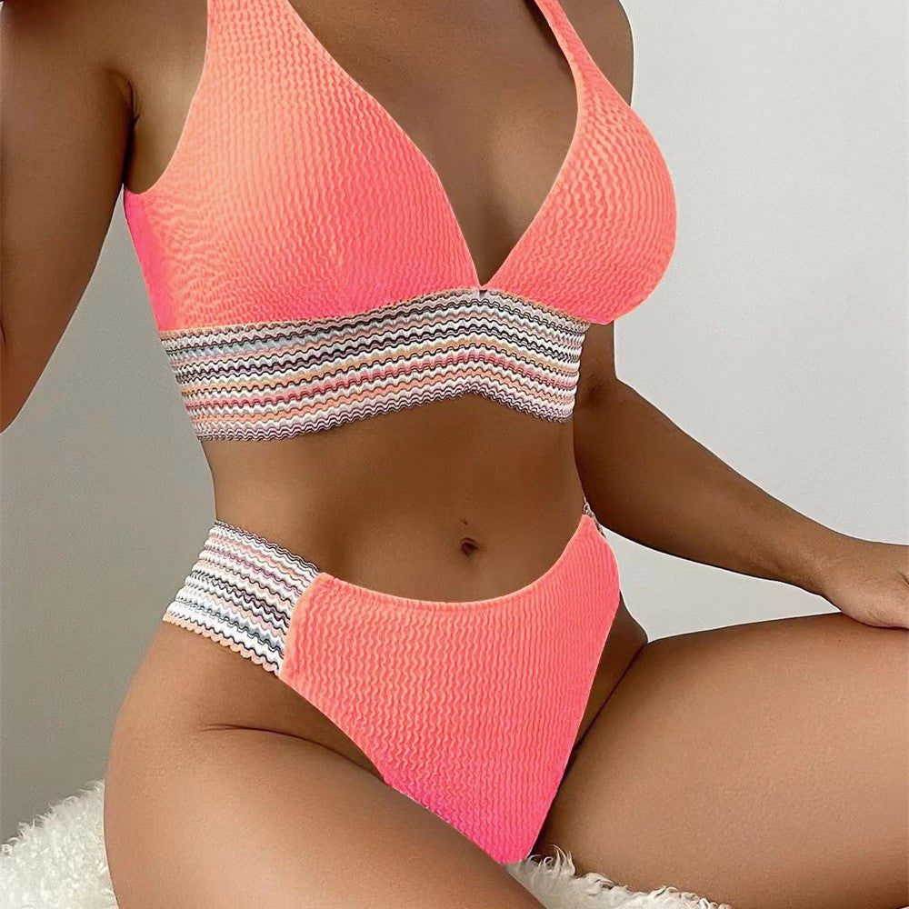 Damen Bikini-Set mit modernem V-Ausschnitt und strukturiertem Material Drune